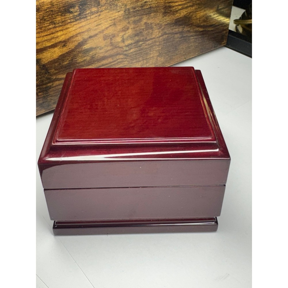 Cherry Wood Jewelry Box High Gloss Finish Cream Velvet Lining Square Storage